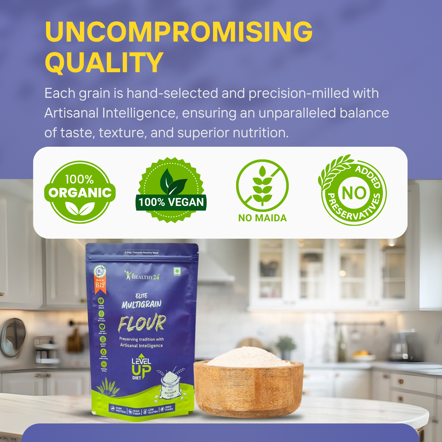 HEALTHY24 Elite Multigrain Atta | Level Up Diet | The First AI Atta – Artisanal Intelligence for Timeless Wellness | High Protein | High Fiber | Rich in Vitamin B12 | Preserves Natural Aroma | Power of 14 Superfoods (1kg)
