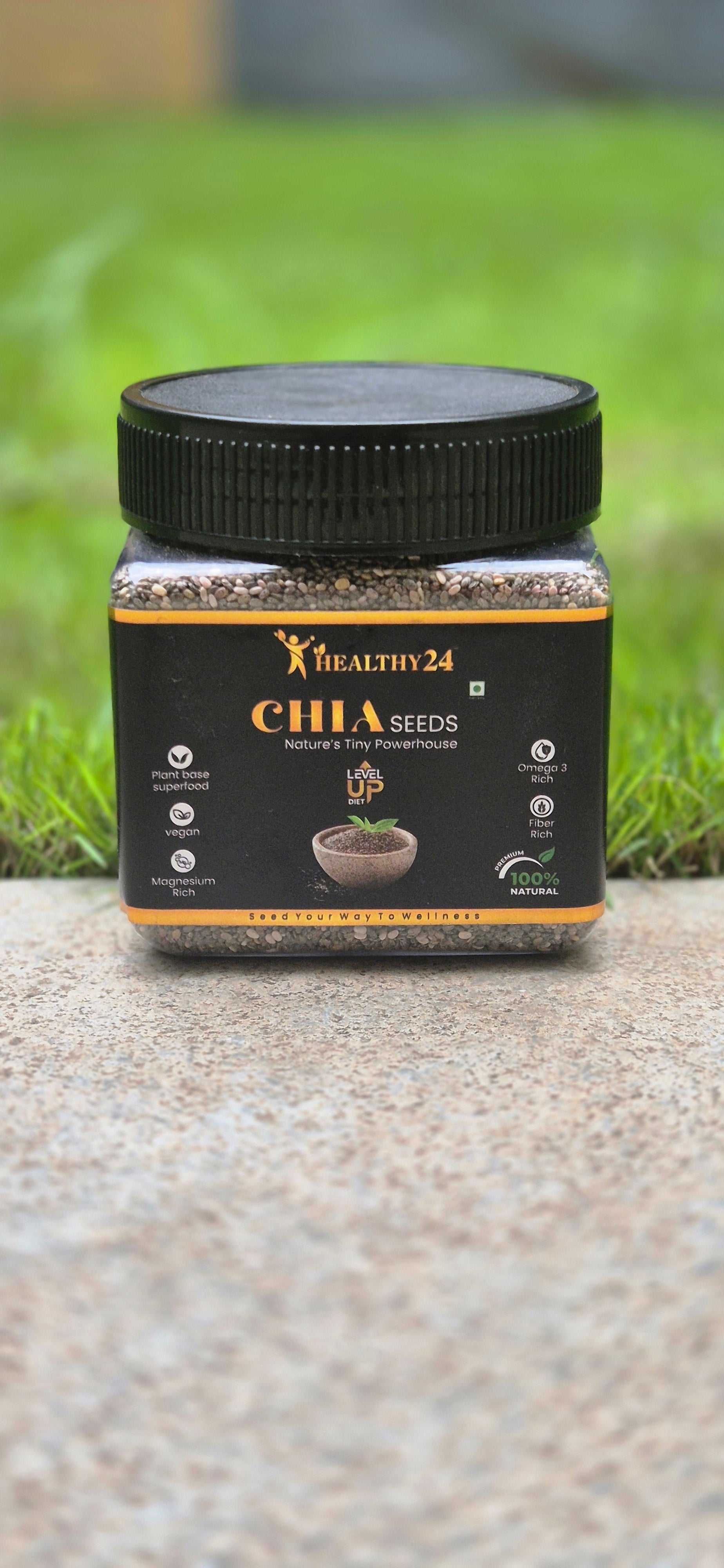 HEALTHY24 Raw Chia Seeds 250gm | Plant-Based Superfood for Energy & Wellness | Loaded With Omega 3, Zinc & Fiber  | Rich In Protein | 100% Pure and Natural | Gluten-Free Healthy Snack | Ideal for Salads & Healthy Lifestyle | Powerhous Of Nutrition